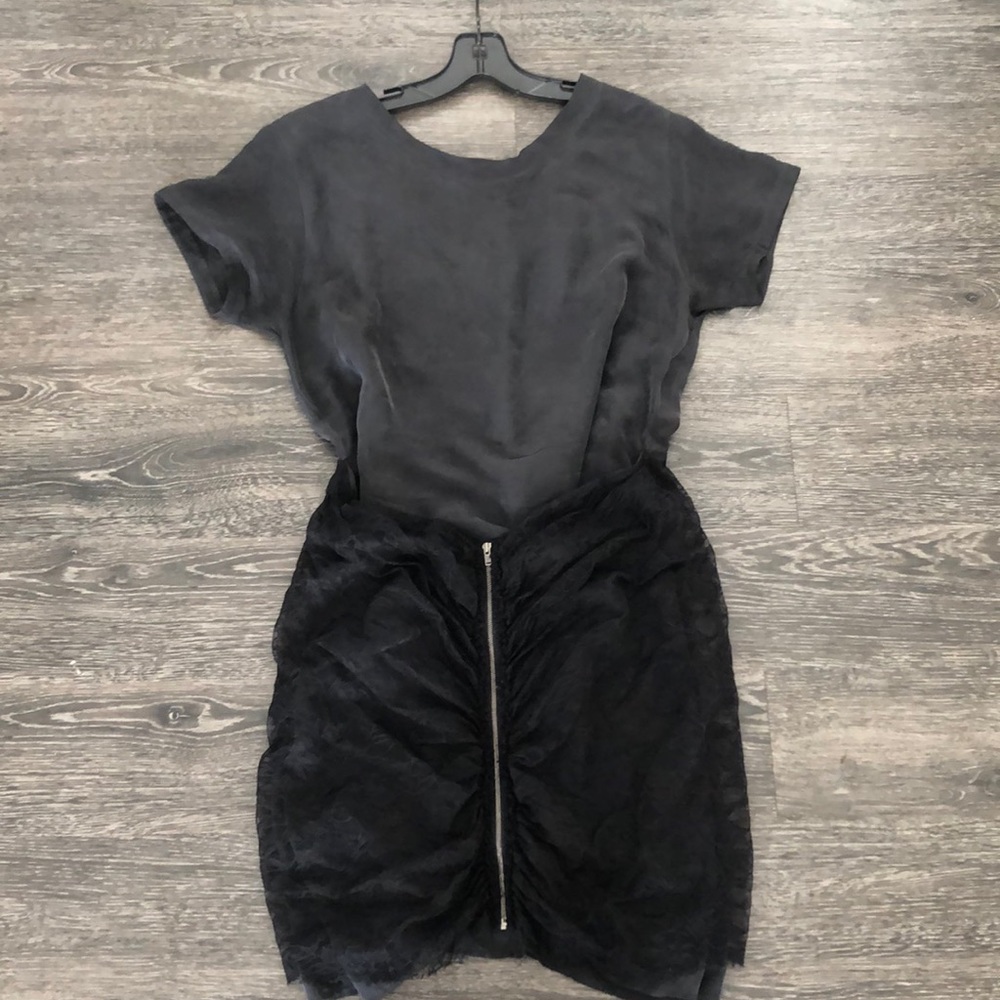 Theory Amirah Silk Dress With Lace Skirt Overlay